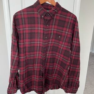 Burgundy and Black Plaid Flannel Shirt